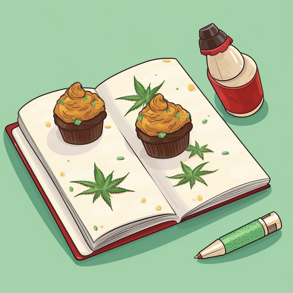 A sketchpad with various weed-themed cupcake designs