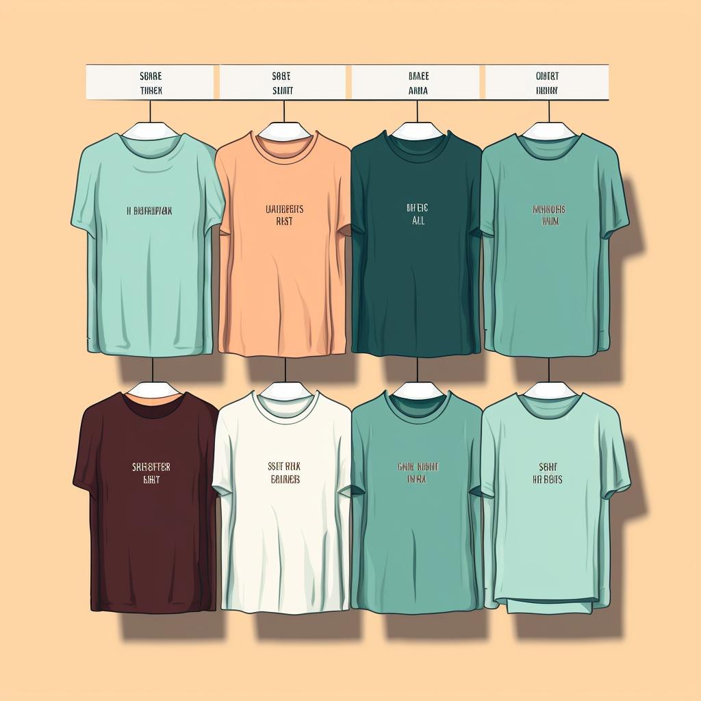 A dropdown menu showing different t-shirt colors and sizes